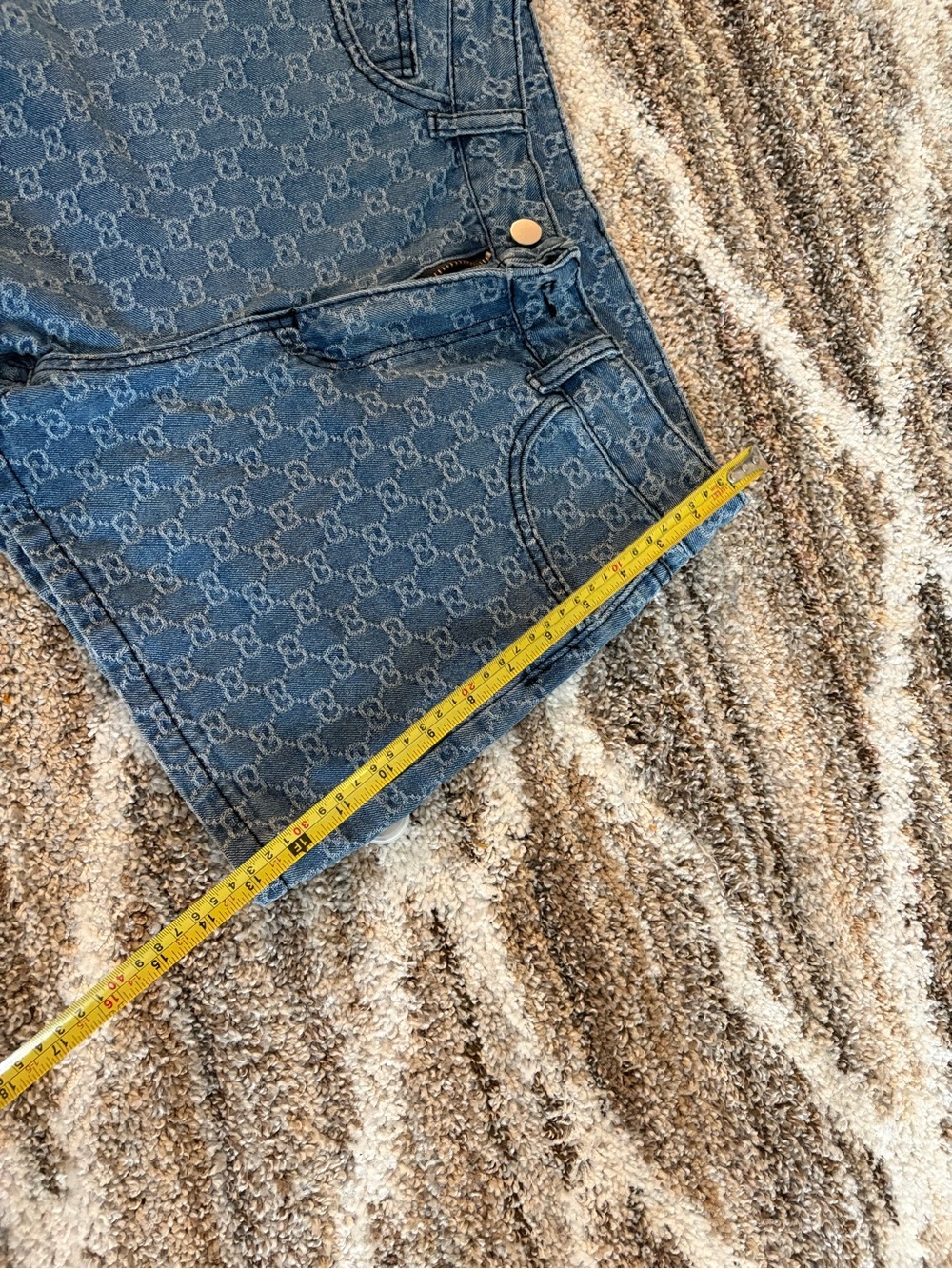 Denim Logo-Print Women’s Shorts in Blue - Picture 3 of 4